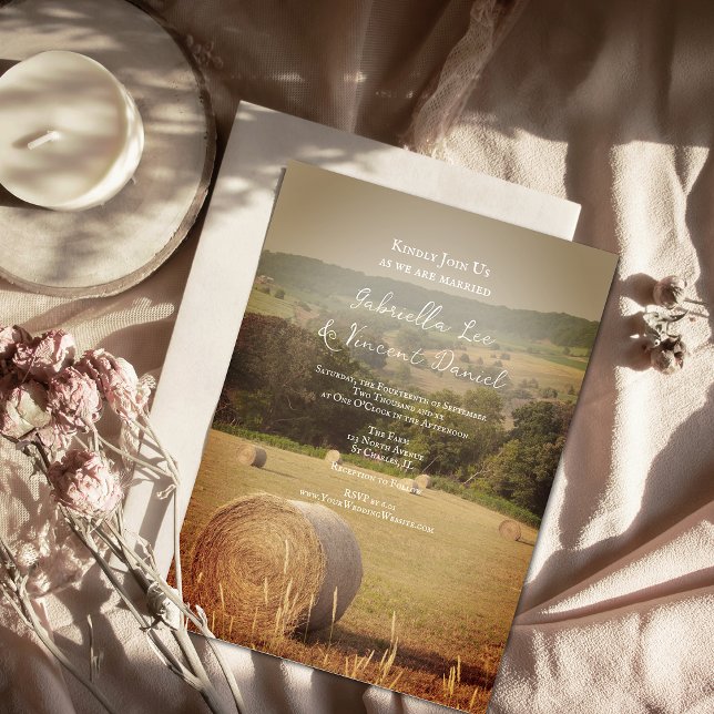 Round Hay Bales Farm Wedding Invitation (Creator Uploaded)