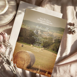 Round Hay Bales Farm Wedding Rehearsal Dinner Invitation