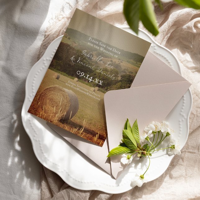 Round Hay Bales Farm Wedding Save the Date (Creator Uploaded)