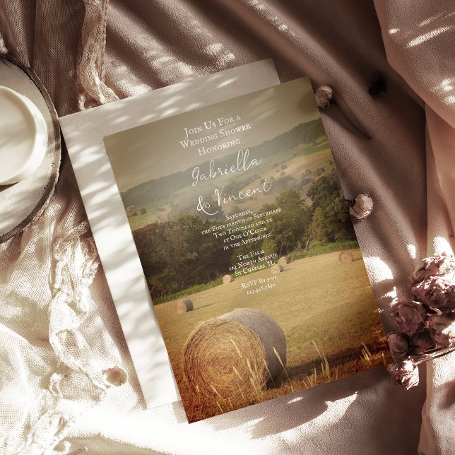 Round Hay Bales Farm Wedding Shower Invitation (Creator Uploaded)