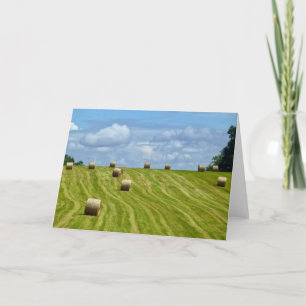 Round Hay Bales on Hill - I Card
