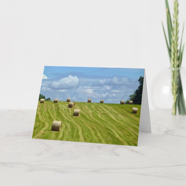 Round Hay Bales on Hill - I Card (Front)