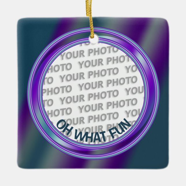 Round in Square Frame contour 02 + your photo Ceramic Ornament (Front)