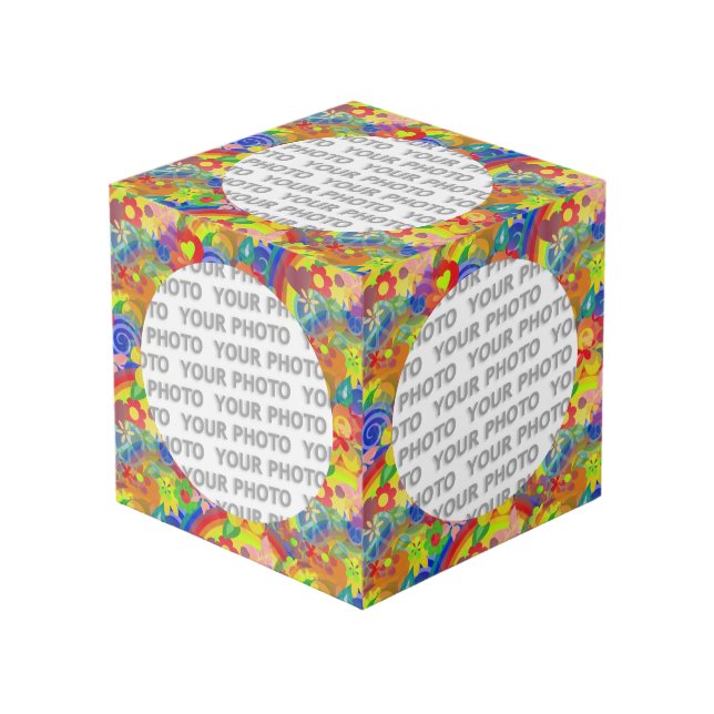 Round in Square Frame flower power 1 + your photo (Front Angled)