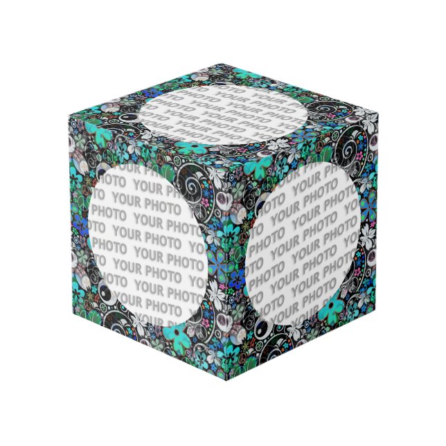 Round in Square Frame flower power 3 + your photo (Front Angled)