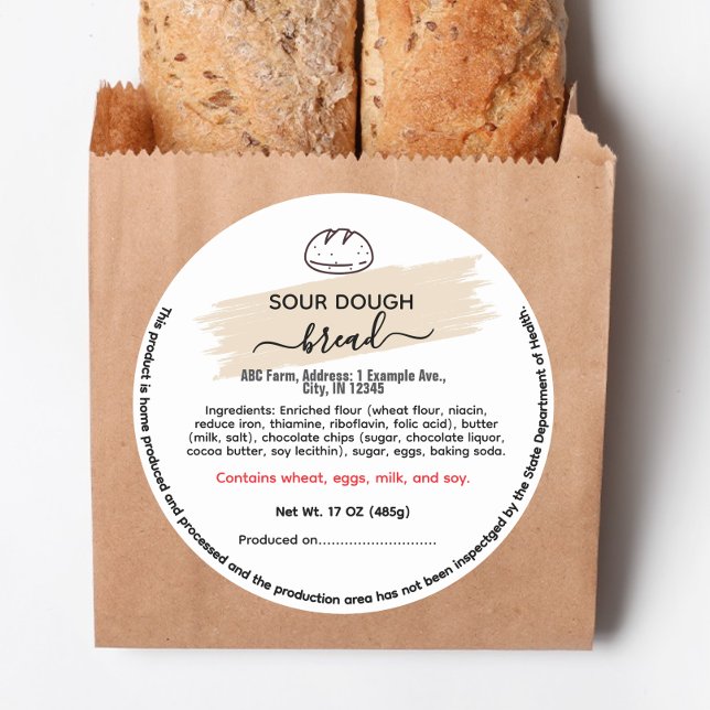 Round Indiana bread cottage food law labels (Creator Uploaded)