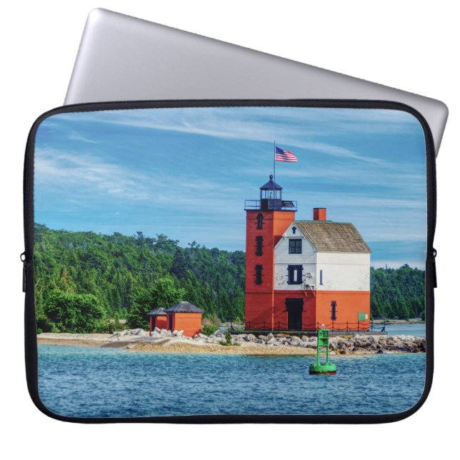 Round Island Lighthouse Laptop Sleeve (Front)