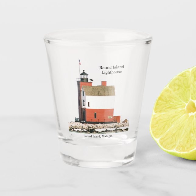 Round Island Lighthouse shot glass (Front)