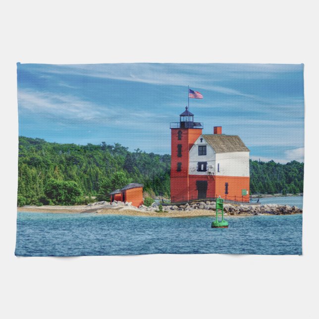 Round Island Lighthouse Tea Towel (Horizontal)