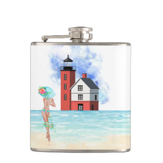 Round Island Lighthouse Vinyl Wrapped Flask
