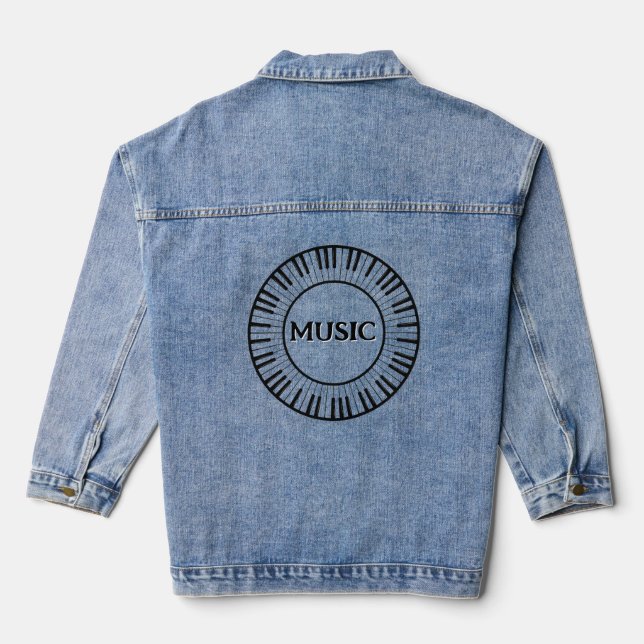 Round Keyboard Music Design Denim Jacket (Back)
