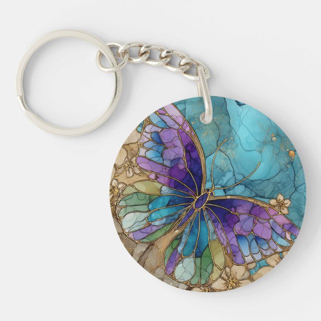 Round Keychain with a Watercolor Butterfly  (Front)