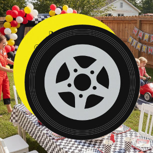 Round kids auto racing Birthday party invitations