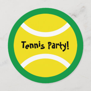 Round kids tennis theme Birthday party invitations