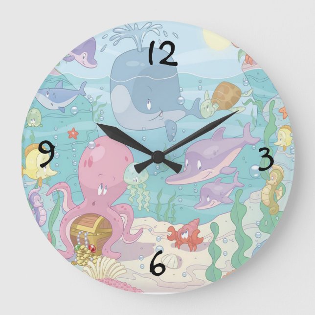 Round (Large) Wall Clock/Childrens Sea Life Large Clock (Front)