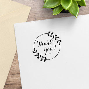 Round Leaves Double Wreath Thank You 1x1 Rubber Stamp
