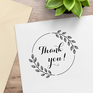 Round Leaves Double Wreath Thank You Rubber Stamp
