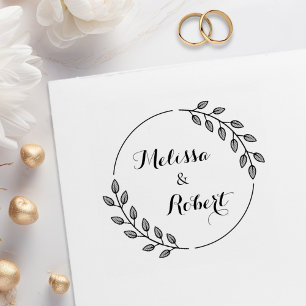 Round Leaves Wreath Custom Names Rubber Stamp