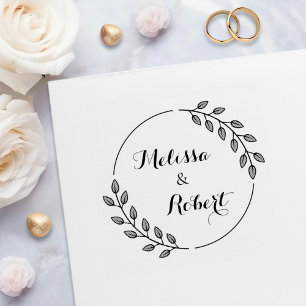 Round Leaves Wreath Custom Names Self-inking Stamp