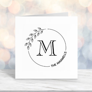 Round Leaves Wreath Monogram Initial Family Name Self-inking Stamp