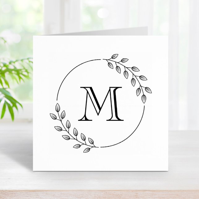 Round Leaves Wreath Monogram Initial Rubber Stamp (Creator Uploaded)