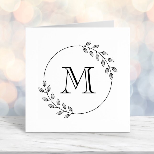 Round Leaves Wreath Monogram Initial Self-inking Stamp (Creator Uploaded)