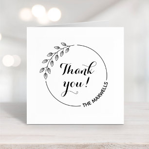 Round Leaves Wreath Thank You Family Name Rubber Stamp