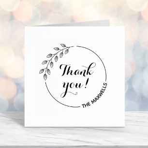 Round Leaves Wreath Thank You Family Name Self-inking Stamp