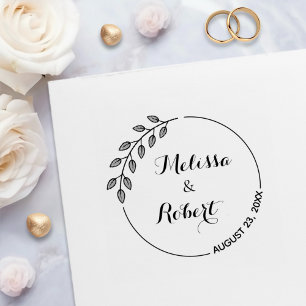 Round Leaves Wreath Wedding Save the Date 2 Self-inking Stamp