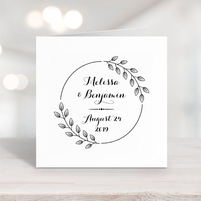 Round Leaves Wreath Wedding Save the Date Rubber Stamp (Creator Uploaded)