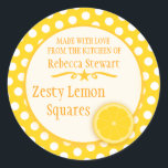 Round lemon cookie exchange baking gift stickers<br><div class="desc">Cute lemon yellow polka dot baking stickers with a lemon slice, perfect for lemon baking products christmas cookie exchange parties or for selling your home-made lemon products at farmer's market's and craft fairs. Use these stickers to seal your Christmas goodies that you give others or for children's favours to family...</div>