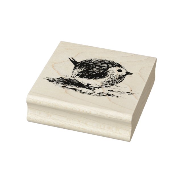 Round Little Bird Vintage Rubber Art Stamp (Stamp)