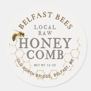 Round Local Honeycomb with Realistic Bee Label