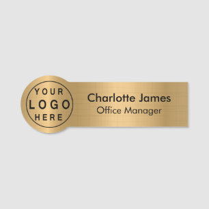 Round Logo Brushed Radial Metallic Gold Name Tag