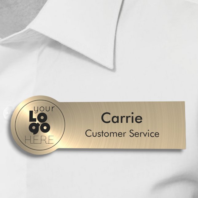 Round Logo Brushed Radial Metallic Gold Name Tag (Creator Uploaded)