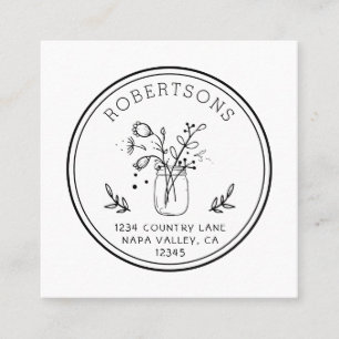 Round Logo Mason Jar Flowers Square Business Card