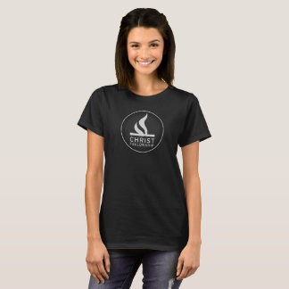 Round logo on women's dark shirt