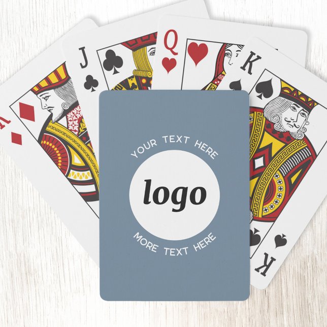 Round Logo Text Promotional Business Blue Grey Playing Cards (Logo with custom text business promotional playing cards)