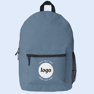 Round Logo Text Promotional Business Blue Grey Printed Backpack