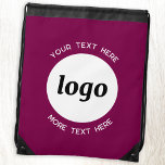 Round Logo Text Promotional Business Magenta Pink Drawstring Bag<br><div class="desc">Add your own logo and choice of text to this design.  Remove the top or lower text if you prefer.  Minimalist and professional.  Great for a promotional product for your clients and customers. Your logo will be clipped to a white circle.  For other versions,  see the collection.</div>