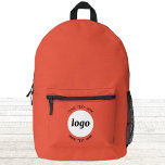 Round Logo Text Promotional Business Orange Printed Backpack<br><div class="desc">Add your own logo and choice of text to this design. Remove the top or lower text if you prefer. Minimalist and professional. Great for a promotional product for your clients and customers. Your logo will be clipped to a white circle. For other versions, see the collection.</div>
