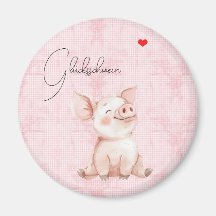 Round magnet pink lucky pig