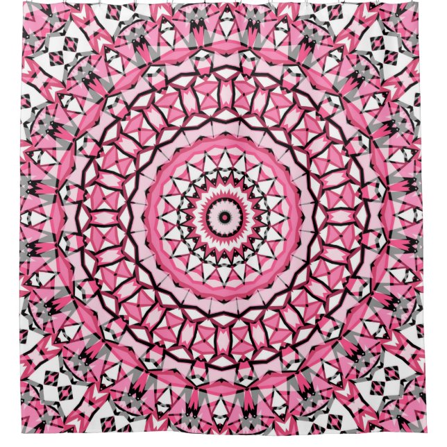 Round mandala pattern in glass vitrage style mosai shower curtain (Front)