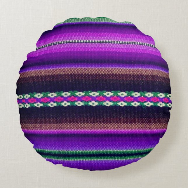 Round Mexican Blanket Throw Pillow (Front)