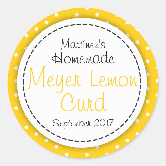 Round Meyer Lemon Curd jam jar food label (Front)