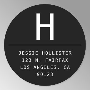 Round Minimalist Black & White Return Address Classic Round Sticker