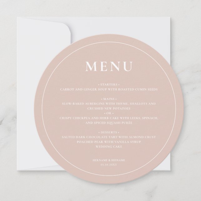 Round Modern Simple Vintage Pink Wedding Menu (Front)