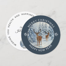 Round Modern | Winter Forest w/Deer | Christmas