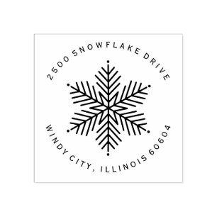 Round Modern Winter Snowflake Holiday Address Rubber Stamp
