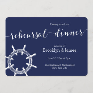 Round Nautical Navy Blue Wedding Rehearsal Invites